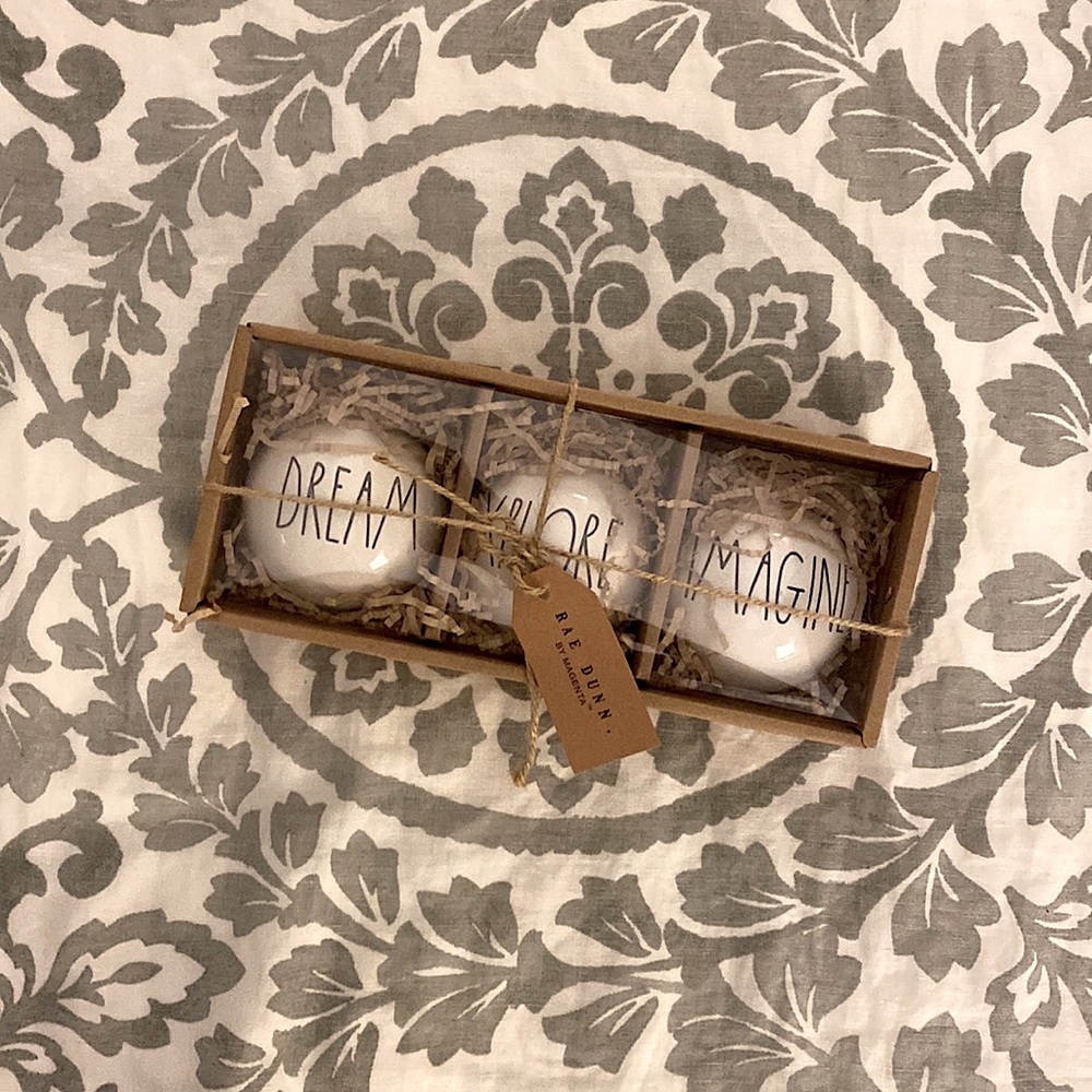 Rae Dunn Ornaments * DREAM * EXPLORE * IMAGINE *